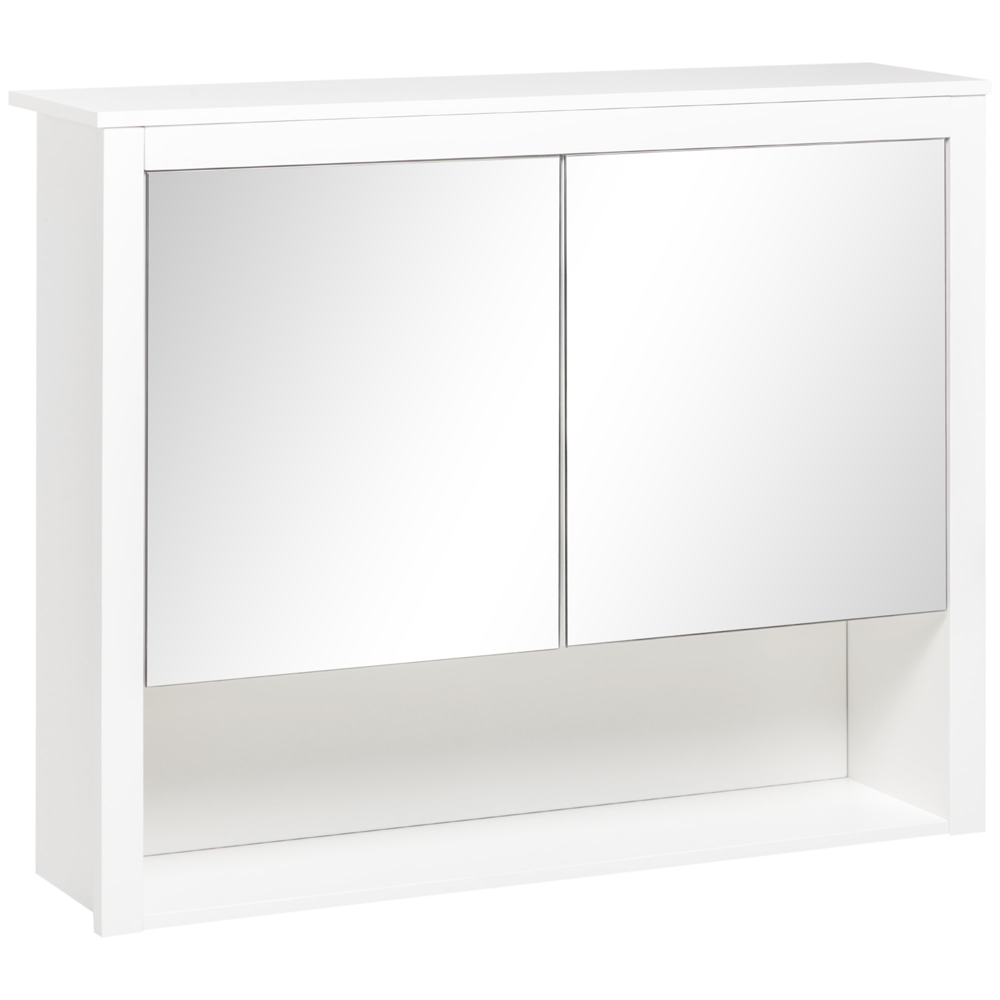 Armoire miroir de salle de bain - 2 portes, étagère, niche - MDF blanc