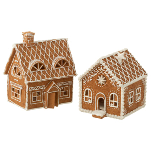 J-Line décoration Maison En Pain D'epice Rectangle - polyrésine - marron - large - LED