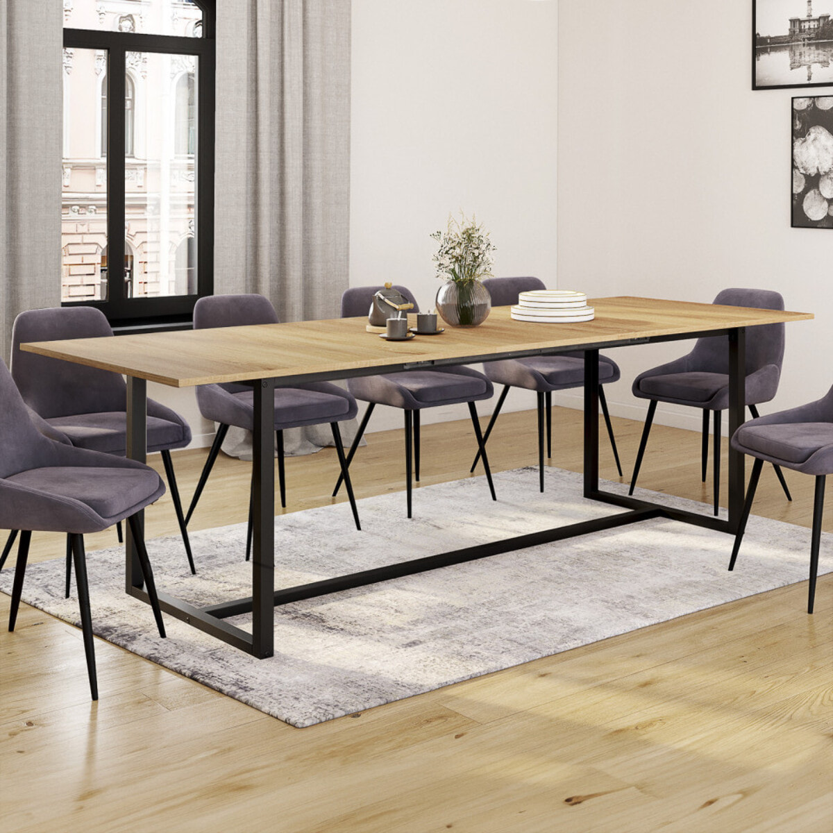 Table à manger extensible Memphis bois et noir 200-250cm