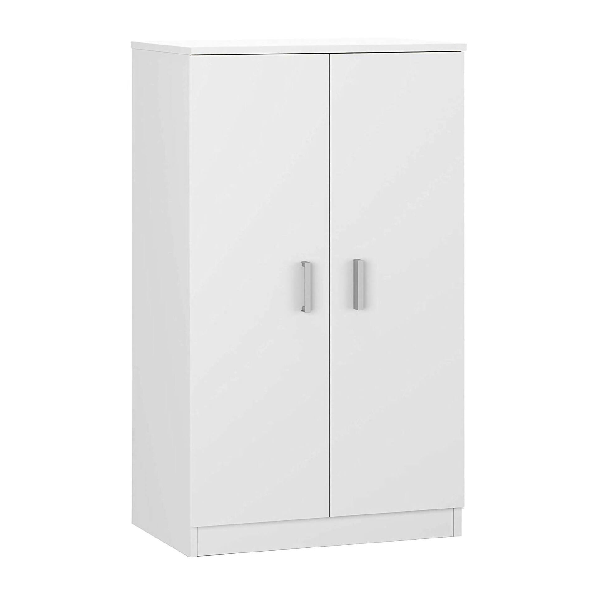 Armadio multiuso Norwalk, Armadio portascarpe a 2 ante, Mobile basso con 6 ripiani, Scarpiera bassa moderna, cm 75x36h101, Bianco