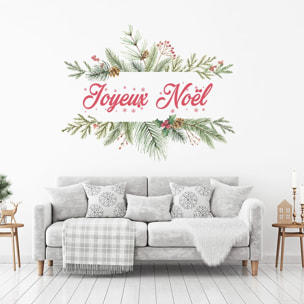 Sticker Noël Joyeux Noël branches de sapin - Autocollants stickers adhésifs noël - décoration fêtes