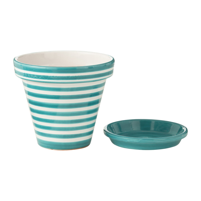 J-Line cache-pot Granada Stripes Handmade + Painted - céramique - aqua - large - Ø 35 cm