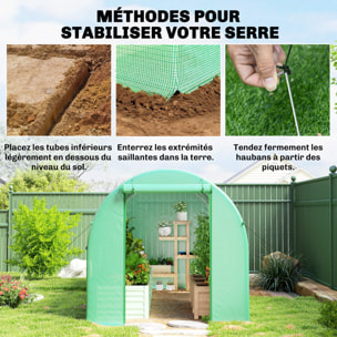 Serre de jardin tunnel surface sol 8 m² 4 x 2 x 2 m châssis tubulaire renforcé 18 mm 6 fenêtres vert