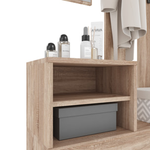 Set Di Mobili Da Ingresso Mobile Corridoio Specchio Scarpiera 6 Ganci Appendiabiti Guardaroba Arredo Arredamento Corridoio 160 x 85 x 24 Cm Rovere