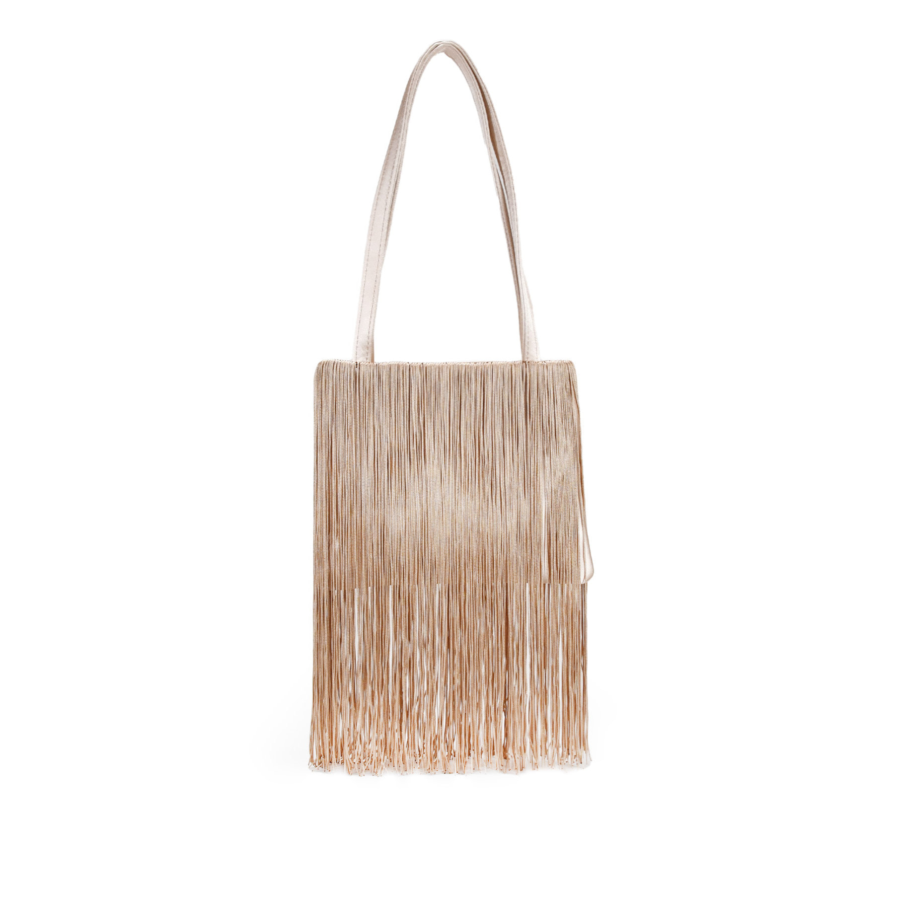 Bolso de fiesta beige con flecos