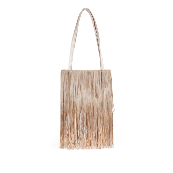 Bolso de fiesta beige con flecos