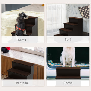 Escalera para Perros de 4 Peldaños Escalera para Mascotas Escalones para Perros Gatos con Acolchados Desmontables Carga 30 kg para Cama Sofá 40x59x54,2 cm Marrón Oscuro