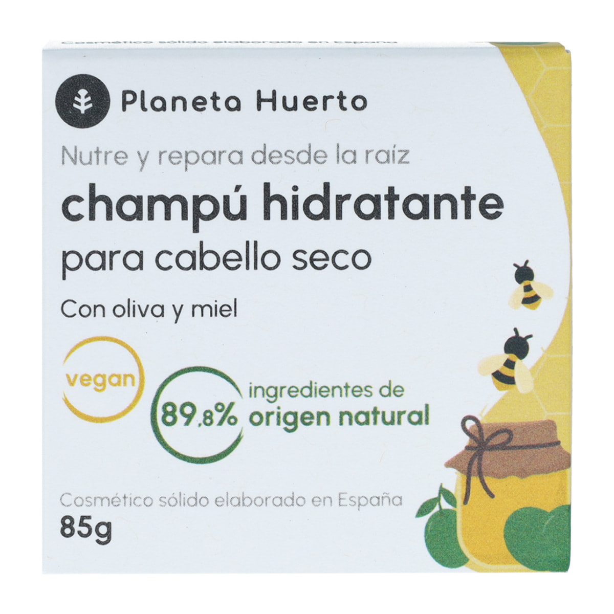 PLANETA HUERTO | Champú Sólido Hidratante con Oliva y Miel 85 gr - Nutrición Intensa y Suavidad Natural