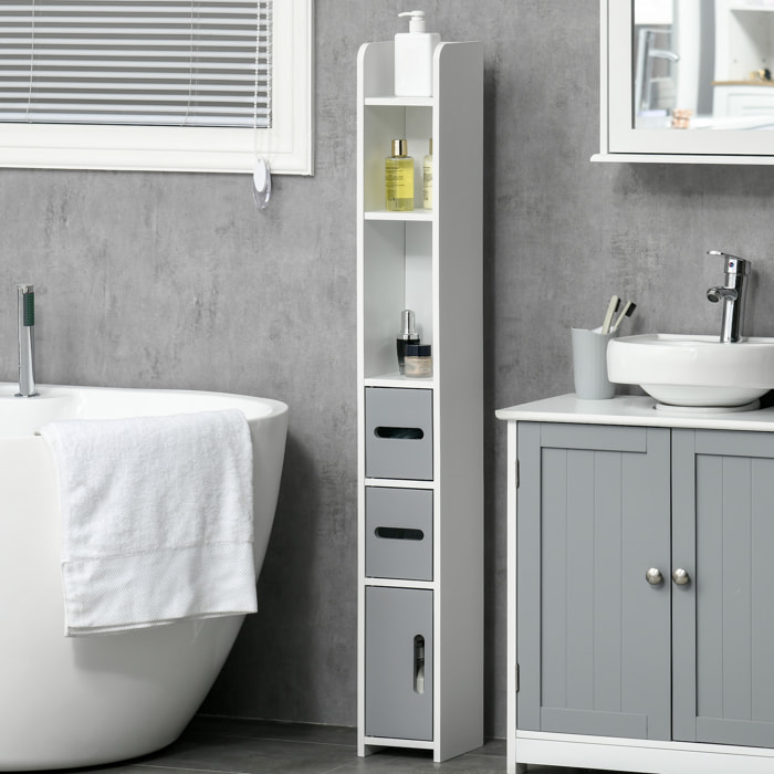 Armario Alto de Baño con 3 Puertas y 3 Estantes Abiertos 15x17x120 cm Gris