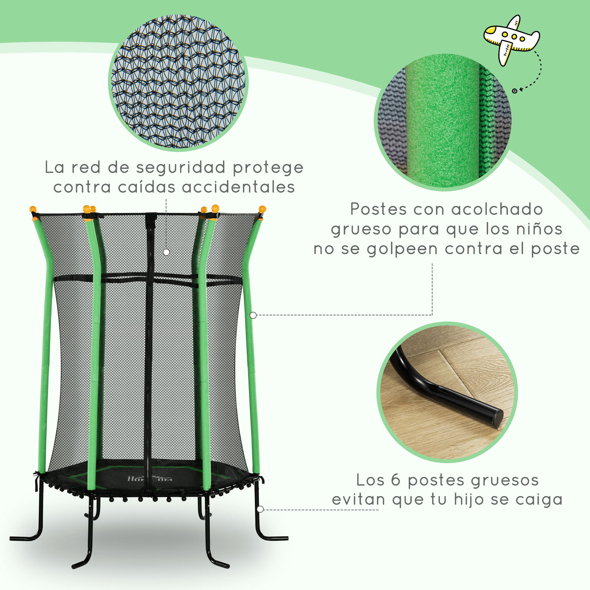 Cama Elástica Infantil de Jardín Ø163,5x190 cm Trampolín para Niños de +3 Años con Red de Seguridad y Marco de Acero para Interior Exterior Carga 50 kg