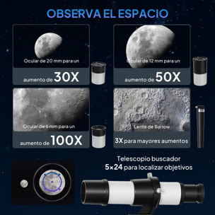 Telescopio Astronómico para Adultos y Principiantes, Apertura de 70 mm, 30X-300X, 300 mm Telescopio Refractor Astronómico Portátil, con Lente Barlow 3X, Nivel y Trípode Ajustable de Aluminio