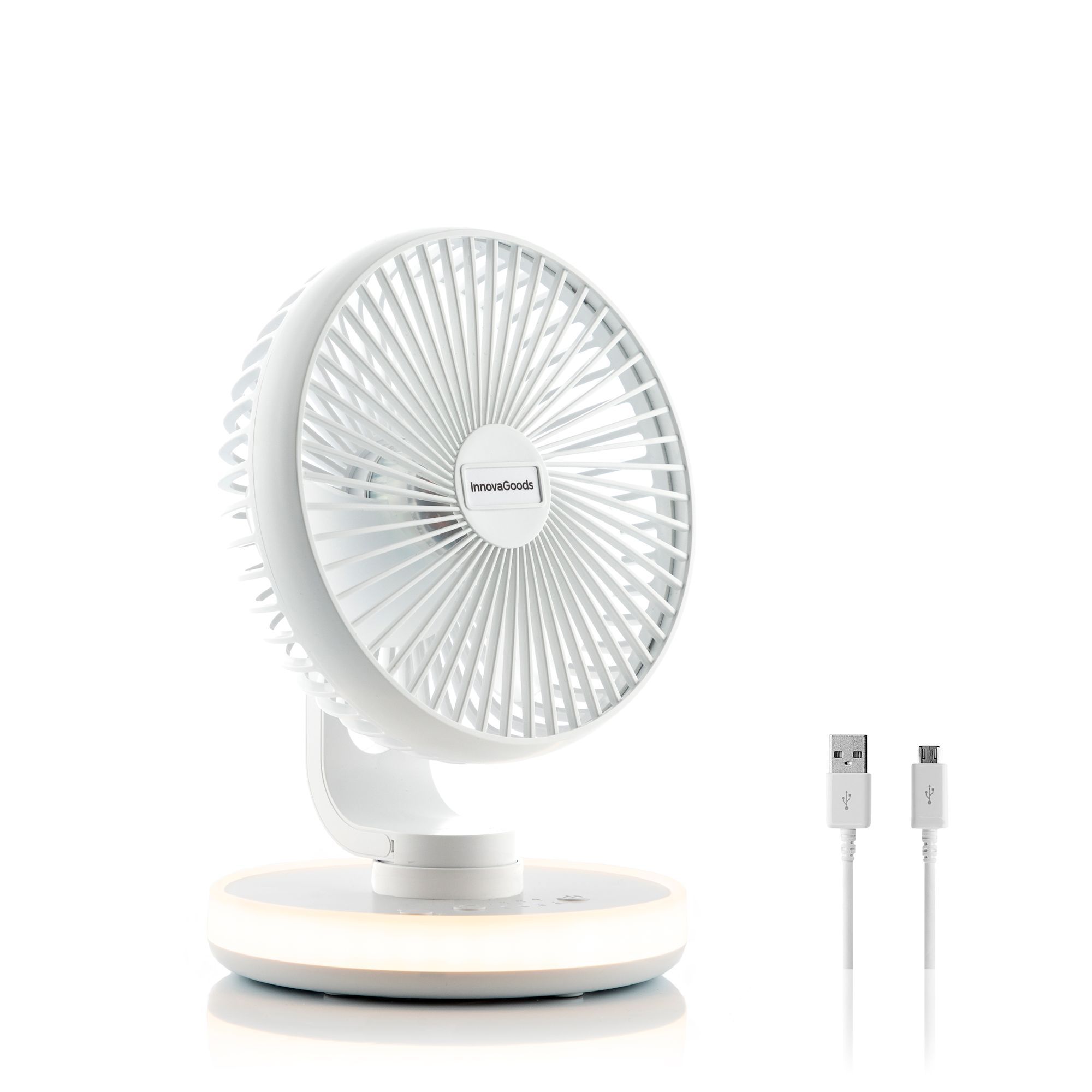 Ventilatore da scrivania ricaricabile con LED FanLed - 4000 mAh - bianco - Ø6,6'' - 17 x 23 x 17 cm