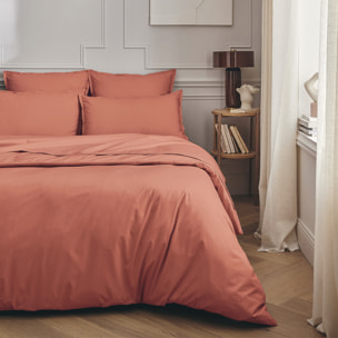 Parure de lit Housse de couette + Taies carrées en percale de coton, PREMIÈRE, Rose Corail