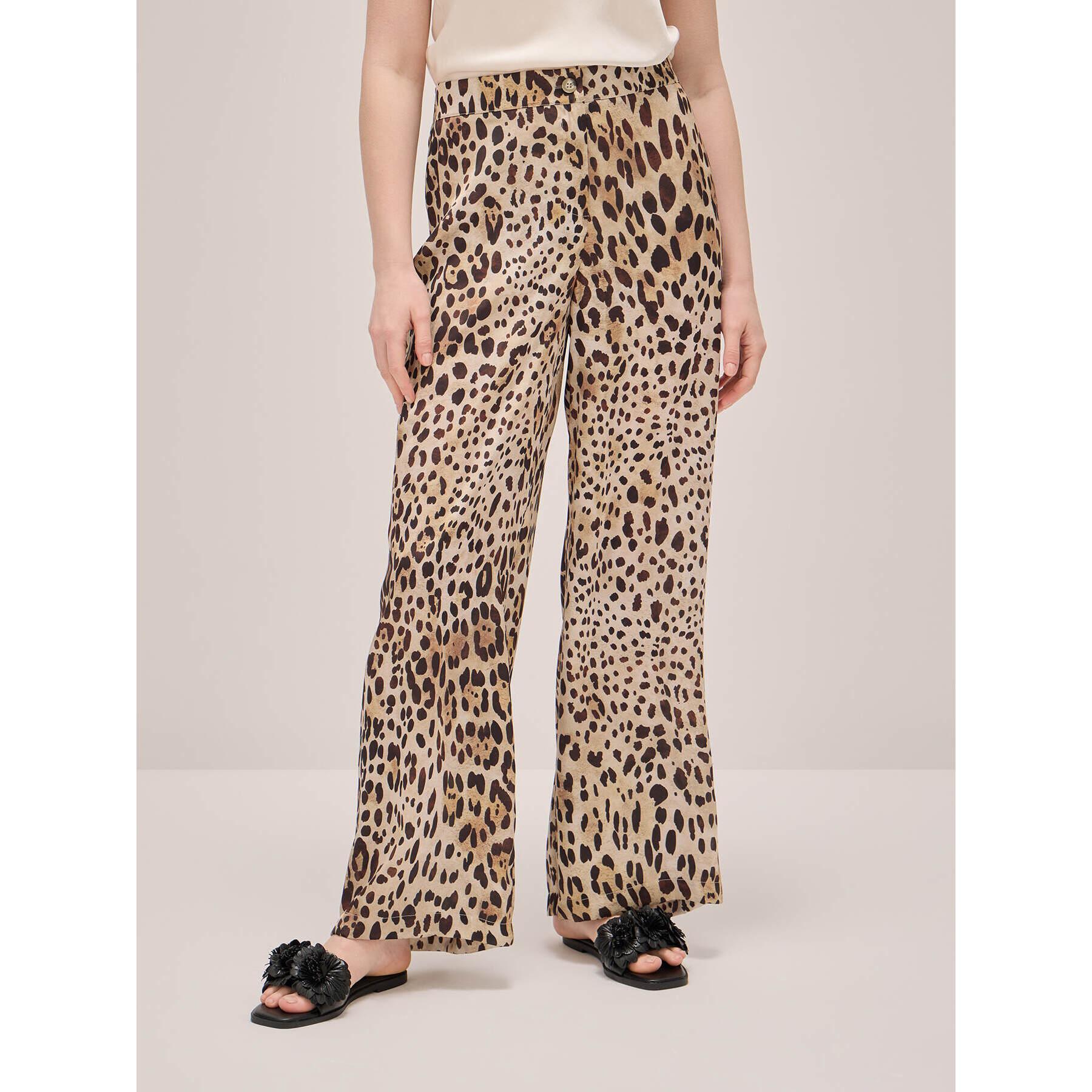 Oltre - Pantalones wide leg de raso animalier - Beige