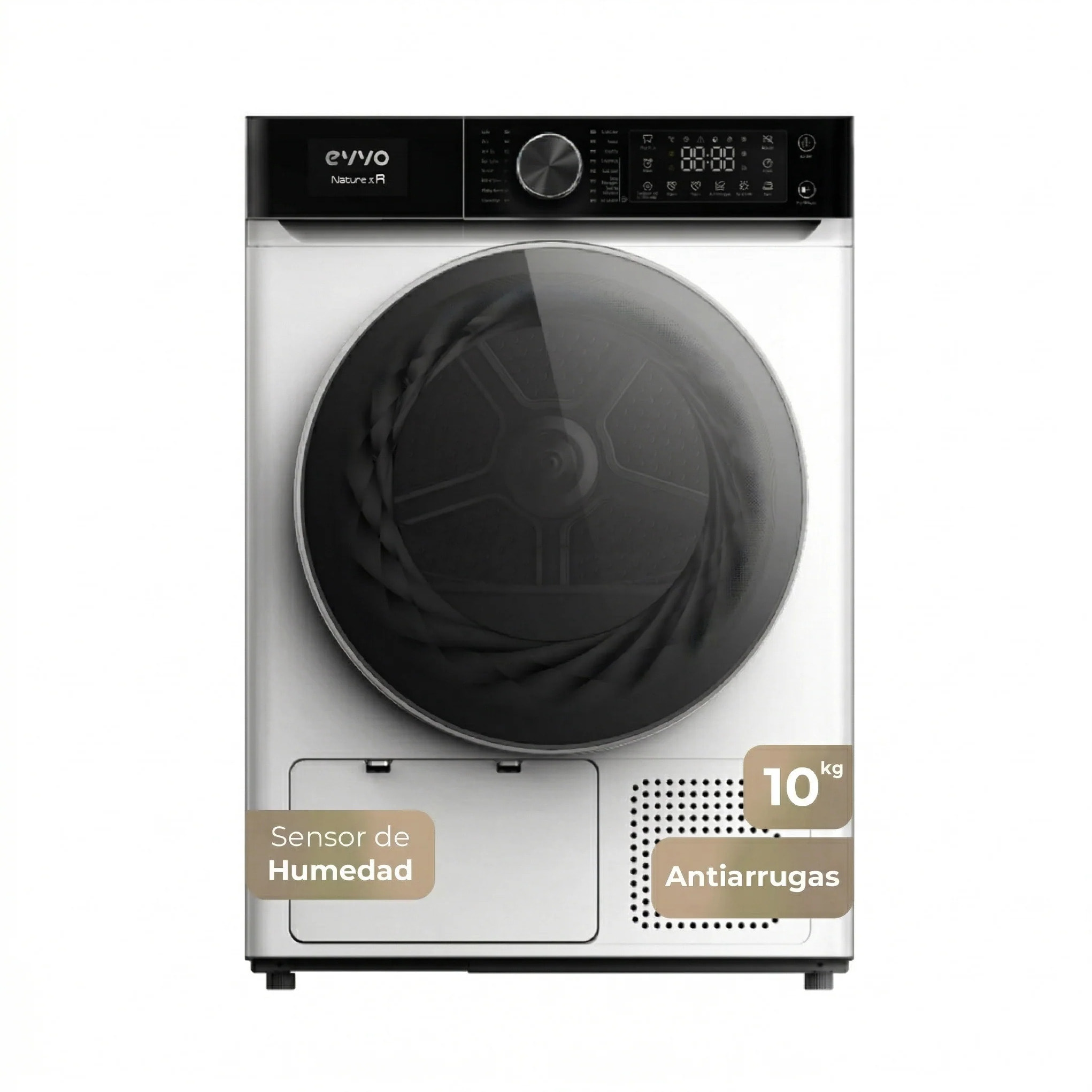 EVVO Secadora 10 kg bomba de calor Nature SR10, Clase energética E, AirWash, Sensor de humedad, Antiarrugas, Inicio diferido, blanca