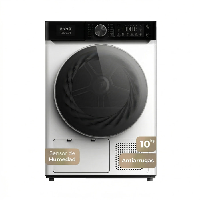EVVO Secadora 10 kg bomba de calor Nature SR10, Clase energética E, AirWash, Sensor de humedad, Antiarrugas, Inicio diferido, blanca