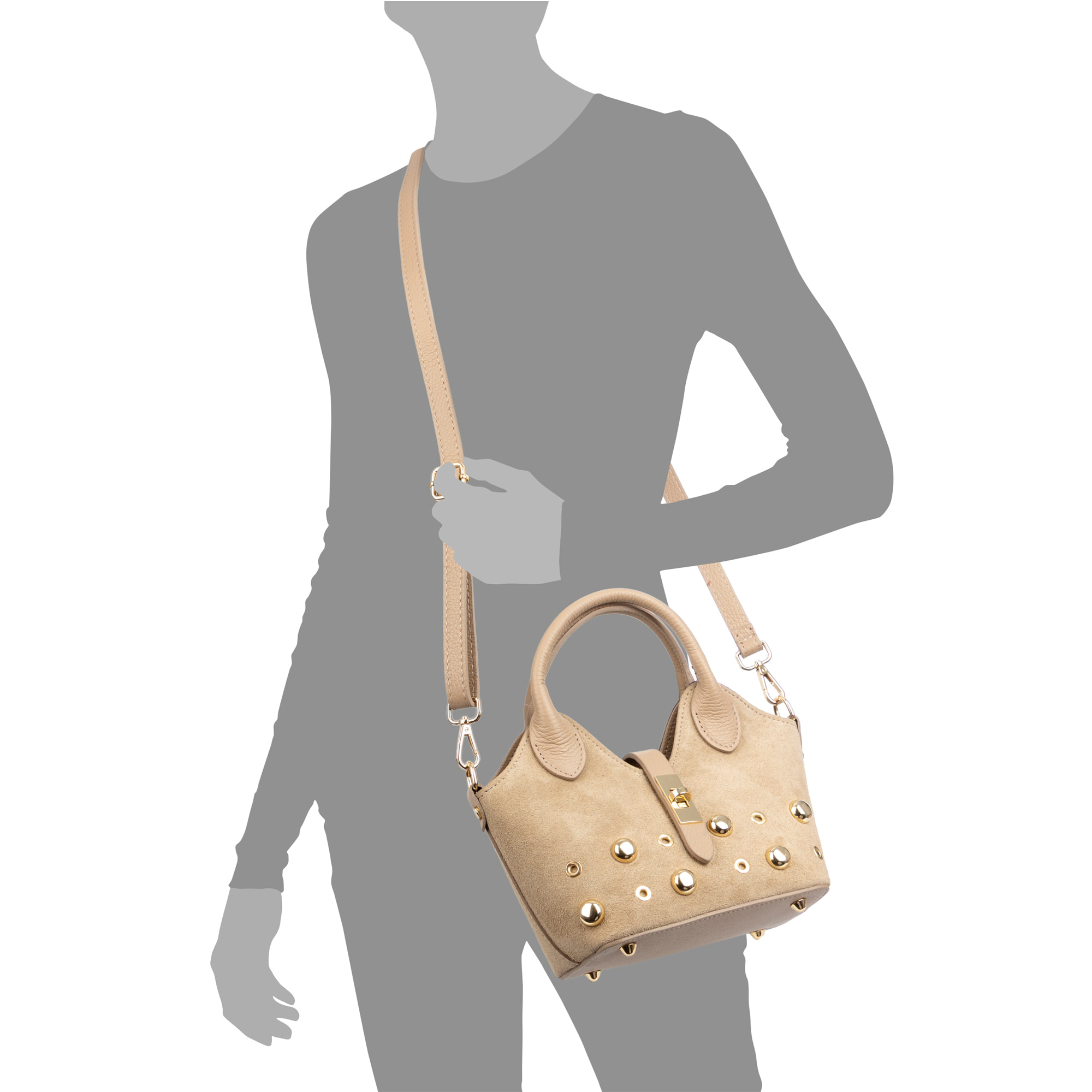 Barzanò Bolso de mano Mujer. Piel auténtica Gamuza con detalles metálicos.