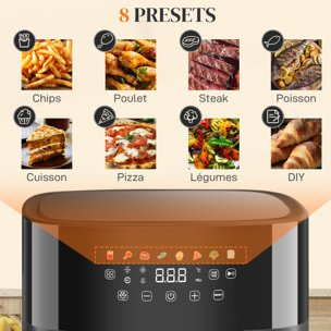 Friteuse à air friteuse sans huile air fryer 1700W 8L 8 prog. écran tactile LED multifonction noir