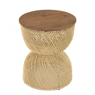 ALIDA - Table d'appoint en rotin beige plateau en bois teck recyclé