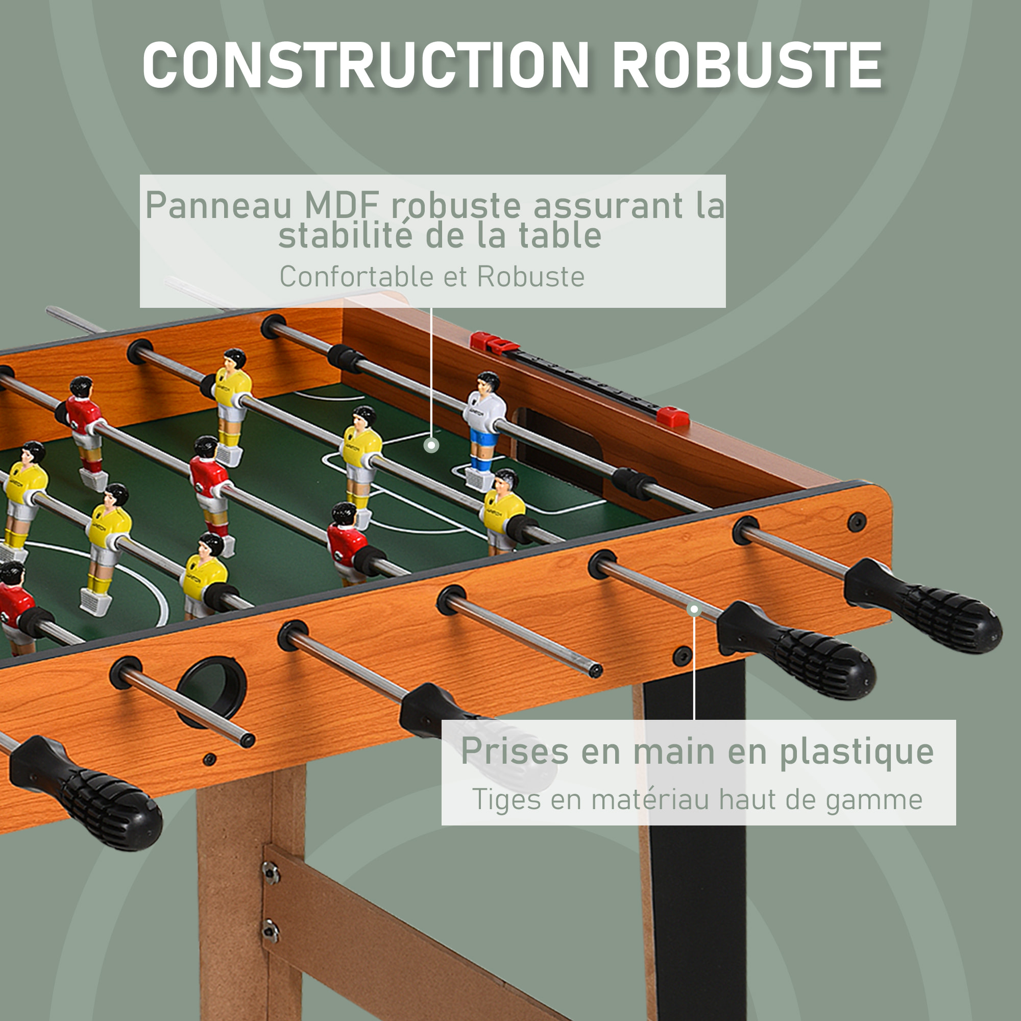 Mini babyfoot - table de baby-foot enfant - 2 balles, tableaux affichage - dim. 84,5L x 40l x 61,2H cm - noir aspect bois