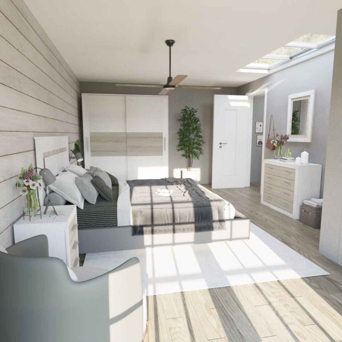 Dormitorio Kira 4C Plus Andersen Pino - Gris