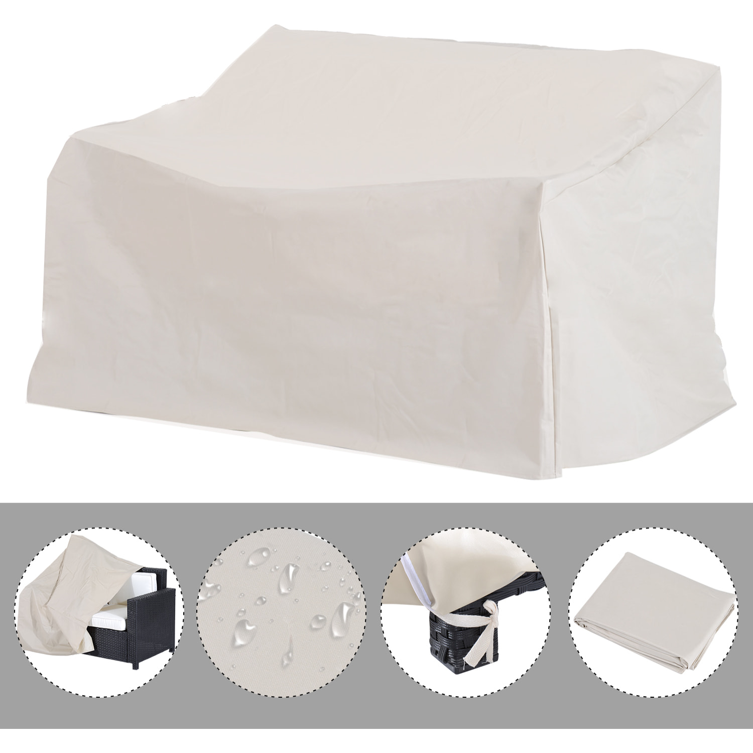 Housse de protection mobilier de jardin bâche étanche 140L x 84l x 56/94H cm oxford haute densité 600D beige