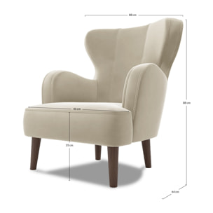 Jaudy - fauteuil - en velours - pieds en bois - Beige