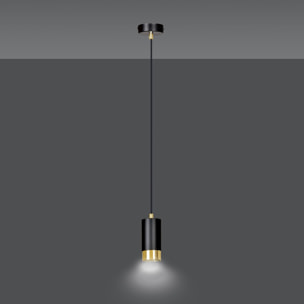 Lampada a sospensione Fumiko in acciaio nero opaco e oro