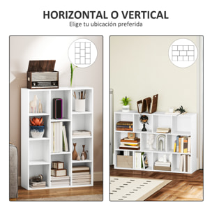 Librería de 4 Niveles Estantería de Libros con 11 Compartimentos Diseño Vertical u Horizontal para Sala de Estar Oficina Dormitorio 74,3x24x106 cm Blanco
