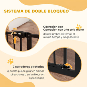 Barrera de Seguridad para Perros Extensible 74-100 cm, para Puertas y Escaleras, Barrera para Perros Medianos, Cierre Automático Montaje a Presión Doble Bloqueo 2 Extensiones 7/14 cm, Negro
