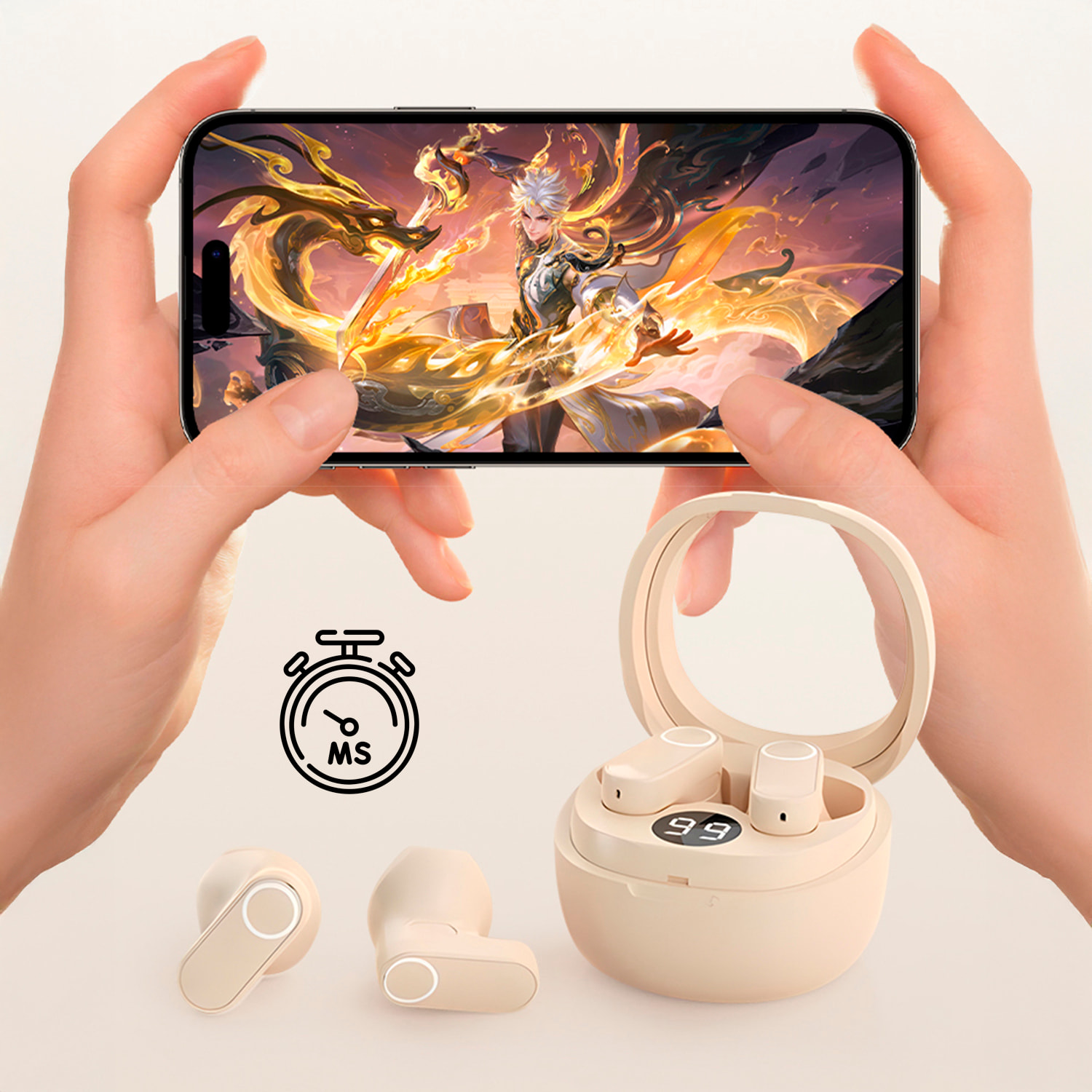 Mini auriculares TWS M400L. Ultracompactos y equilibrados, control táctil con sonido directo, traducción en tiempo real y asistente de voz IA.