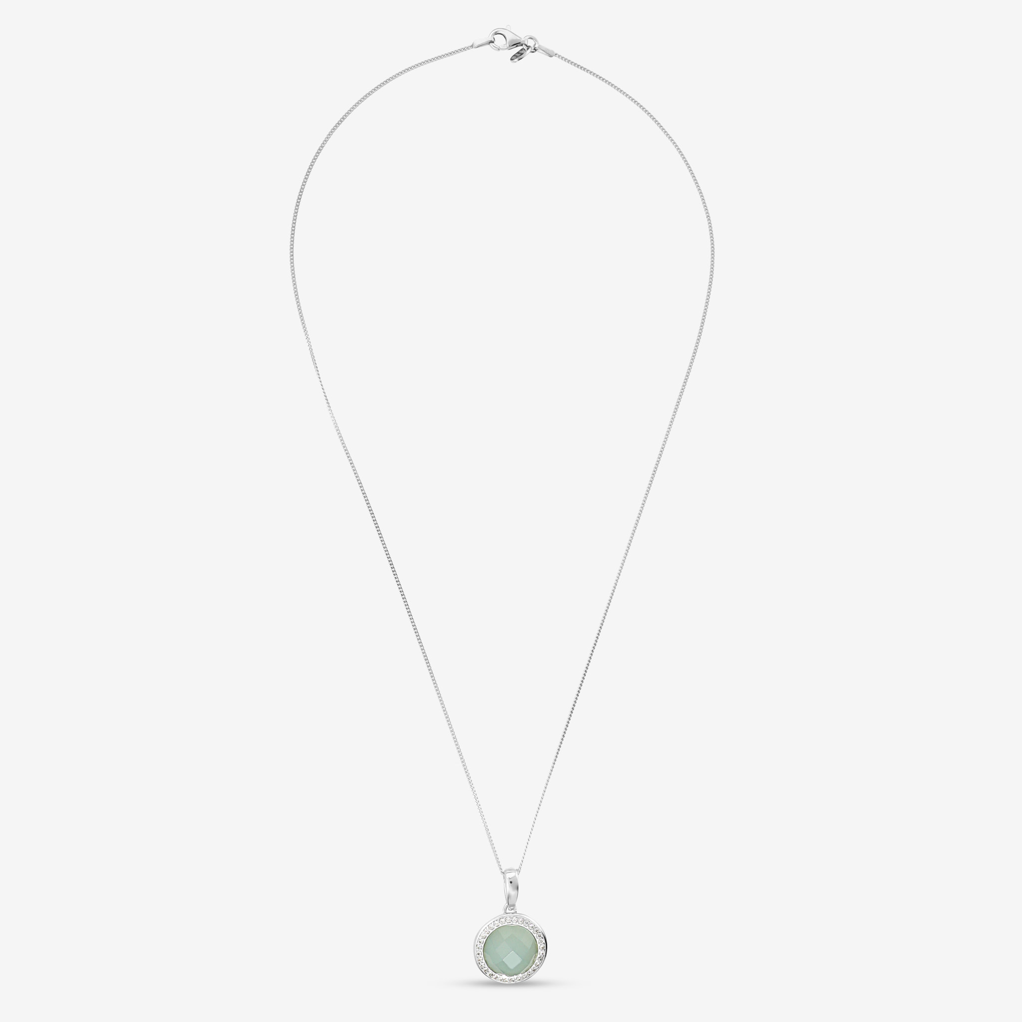 Collana in Argento 925 con Pendente Tondo in Calcedonio Blu e Cubic Zirconia