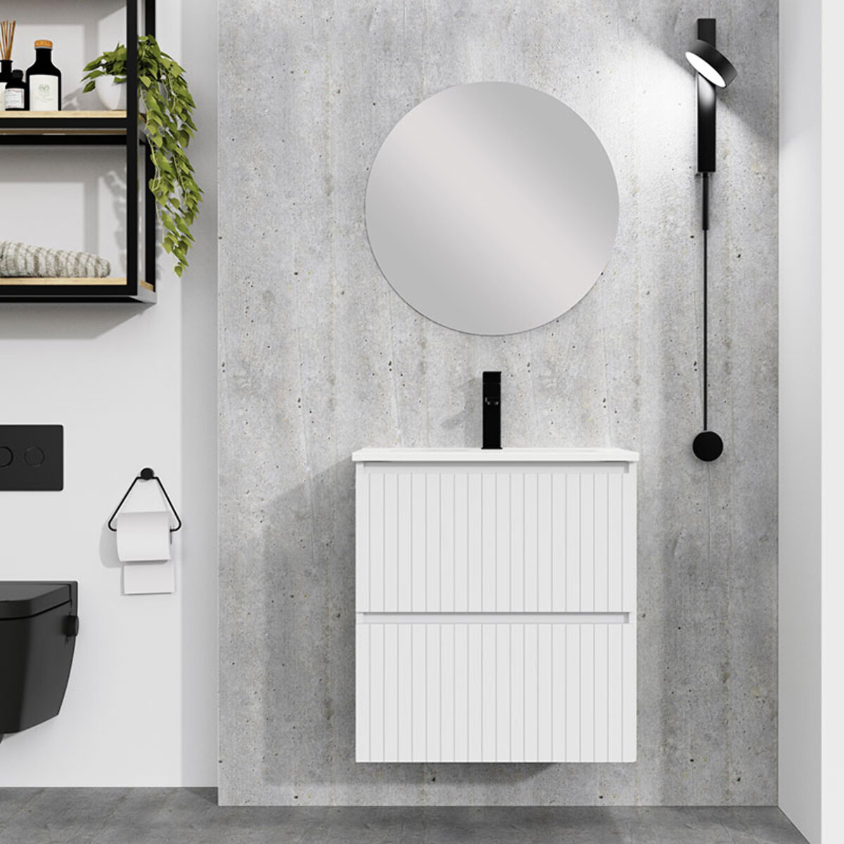 Conjunto de Baño Miya | Mueble de Baño Suspendido | 60 cm Blanco| Dos Cajones | Lavabo Encastrado | No incluye Espejo | Alday