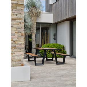 TORONTO - Table avec bancs en aluminium gris anthracite et teck