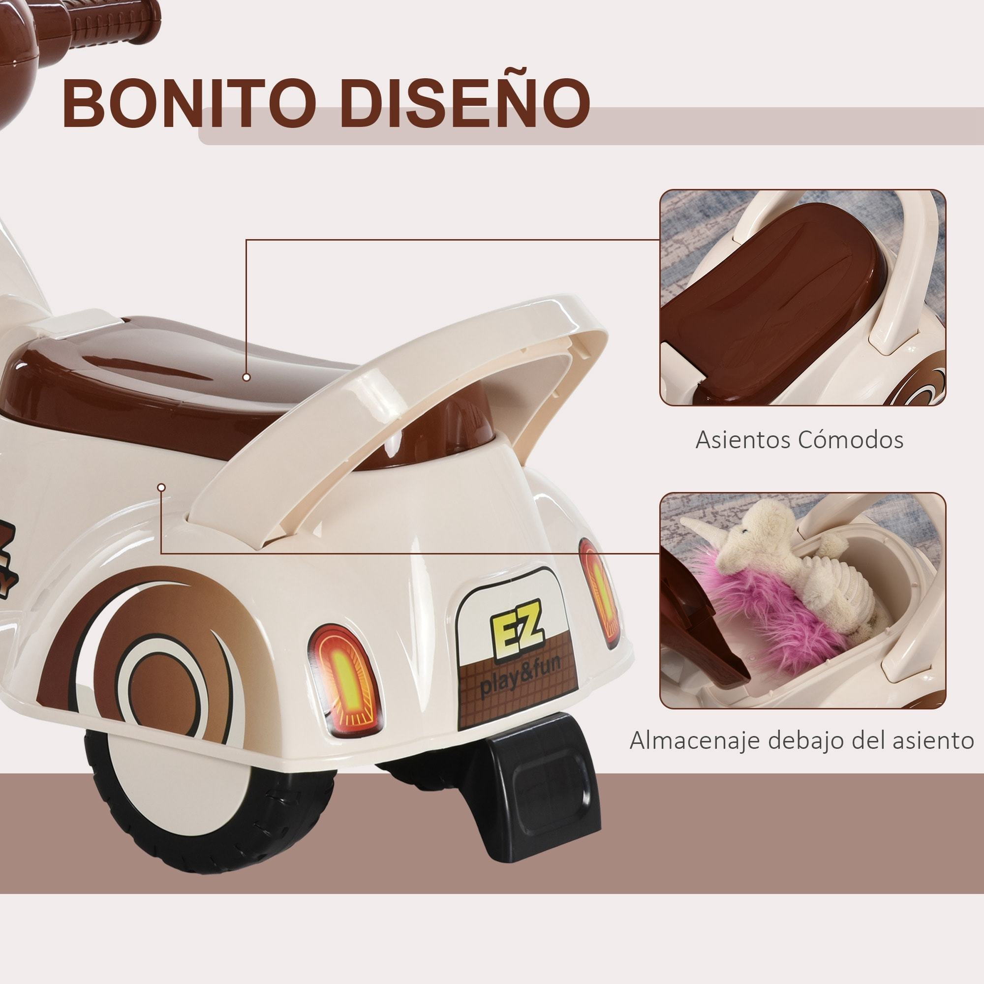 Coche Correpasillos Infantil con Luz Música Bocina Blanco