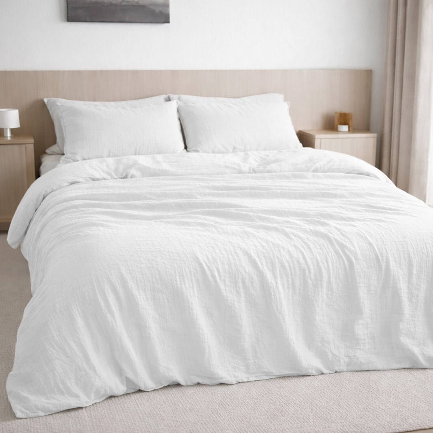 Drap housse bonnet 30 cm 100% gaze de coton lavé - pur blanc