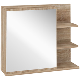 Armario de Baño con Espejo Armario con Espejo para Baño con 3 Estantes Abiertos y 1 Estante Interior Mueble para Baño Estilo Moderno 60x18x50 cm Natural