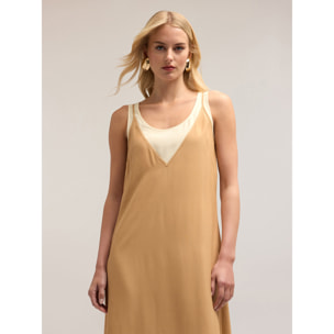 Motivi - Vestido largo doble de viscosa - Beige
