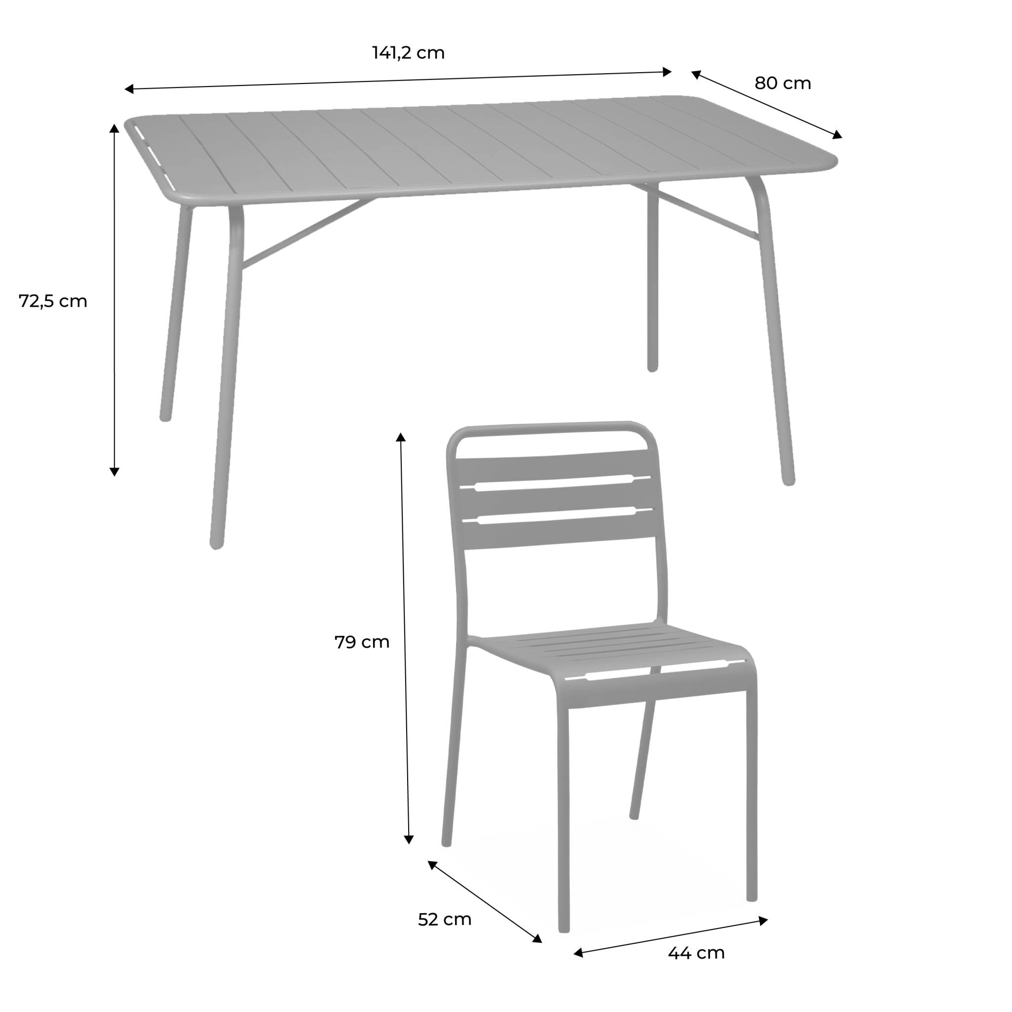 Table de jardin pliante métal + 6 assises AMÉLIA