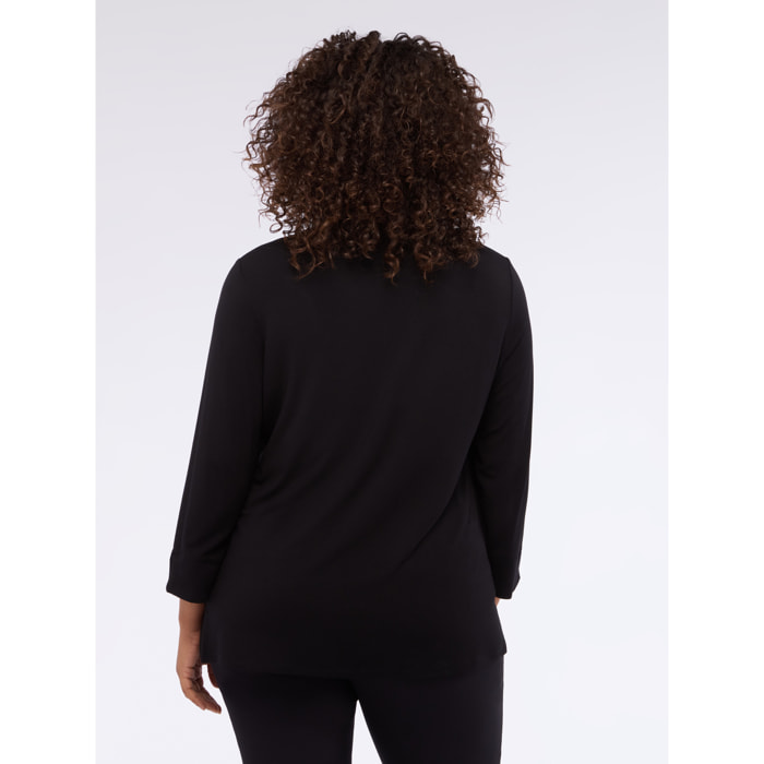 Fiorella Rubino - T-shirt bimaterica con colletto prezioso - Nero