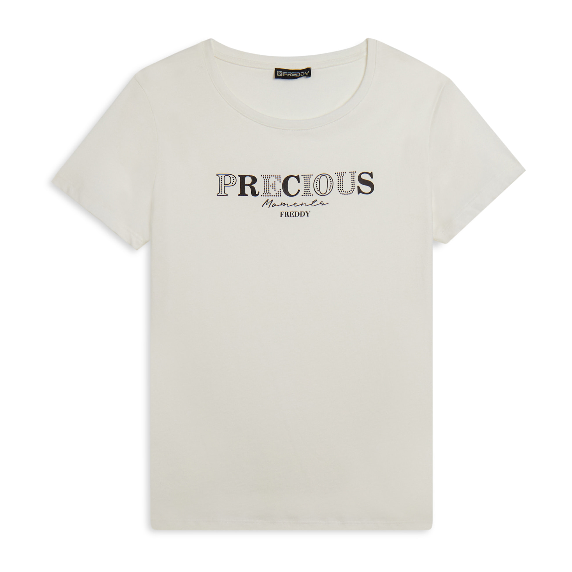 T-shirt con scritta Precious Moments in strass
