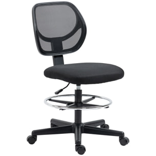 Chaise de bureau assise haute réglable dim. 59L x 61l x 93-113H cm pivotant 360° tissu maille respirante noir