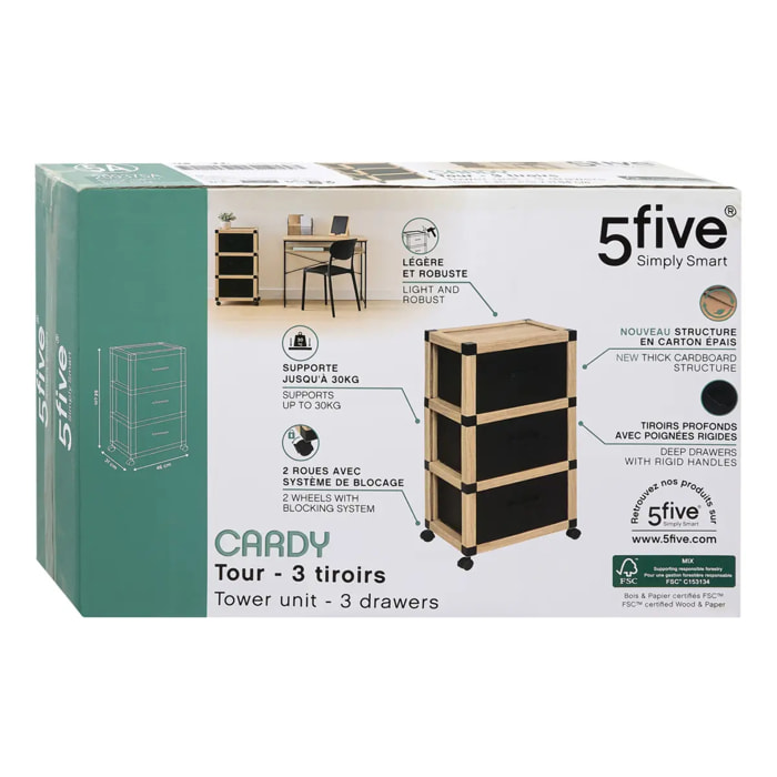 Tour de rangement Cardy naturel/noir