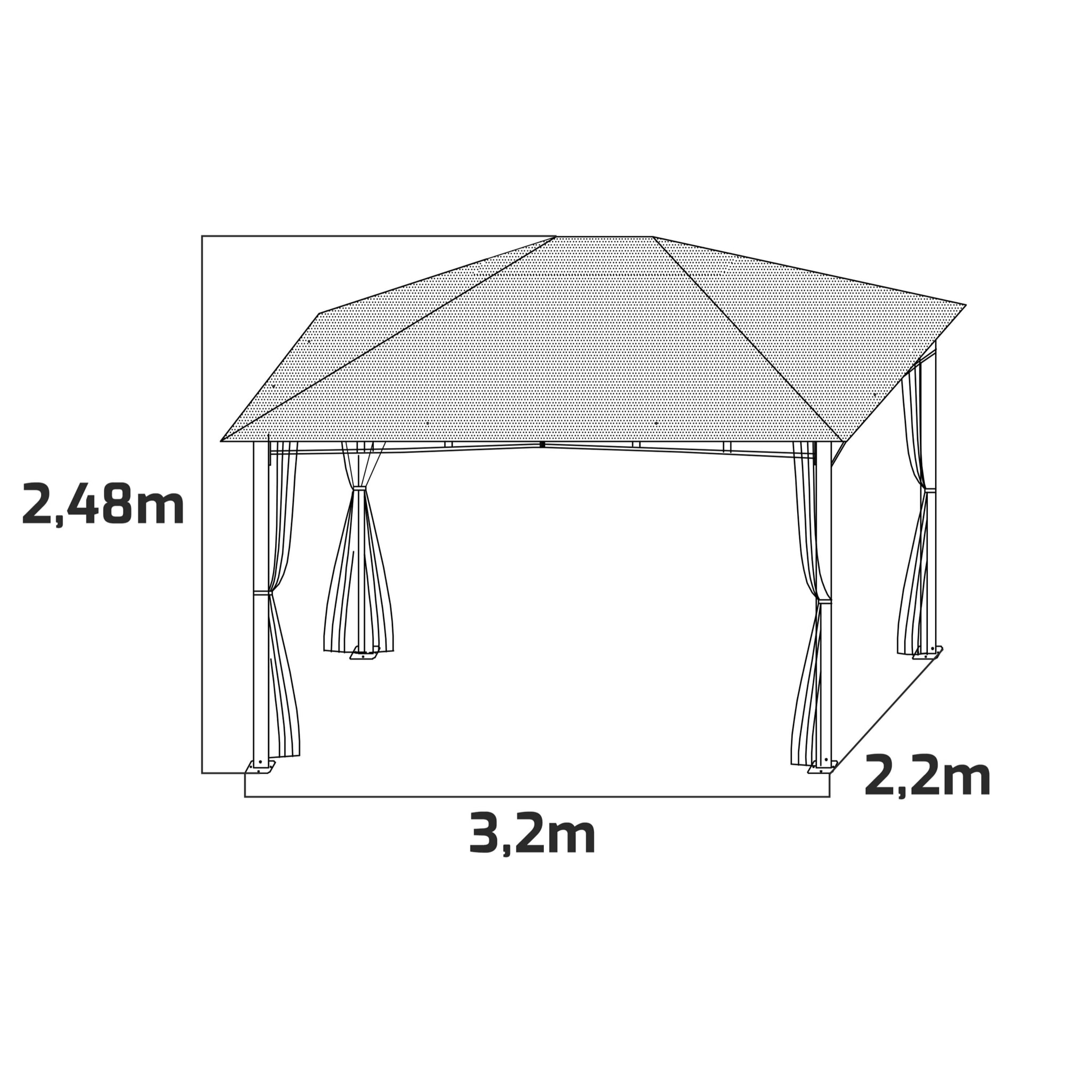 Beusi - gazebo da giardino 3x2 mt in ferro con telo di copertura in poliestere e 4 zanzariere laterali