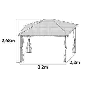 Beusi - gazebo da giardino 3x2 mt in ferro con telo di copertura in poliestere e 4 zanzariere laterali