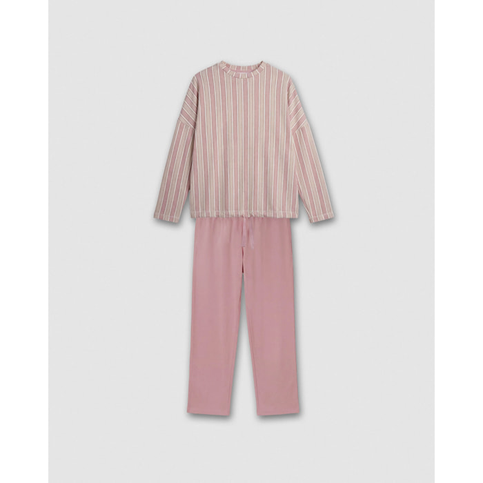 Pigiama lungo secret a righe ondea rosa