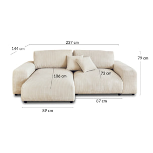 Garance - canapé d'angle réversible - 4 places - en velours côtelé - Bleu nuit