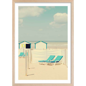 Poster cabanes turquoise Affiche + cadre en bois - Chêne