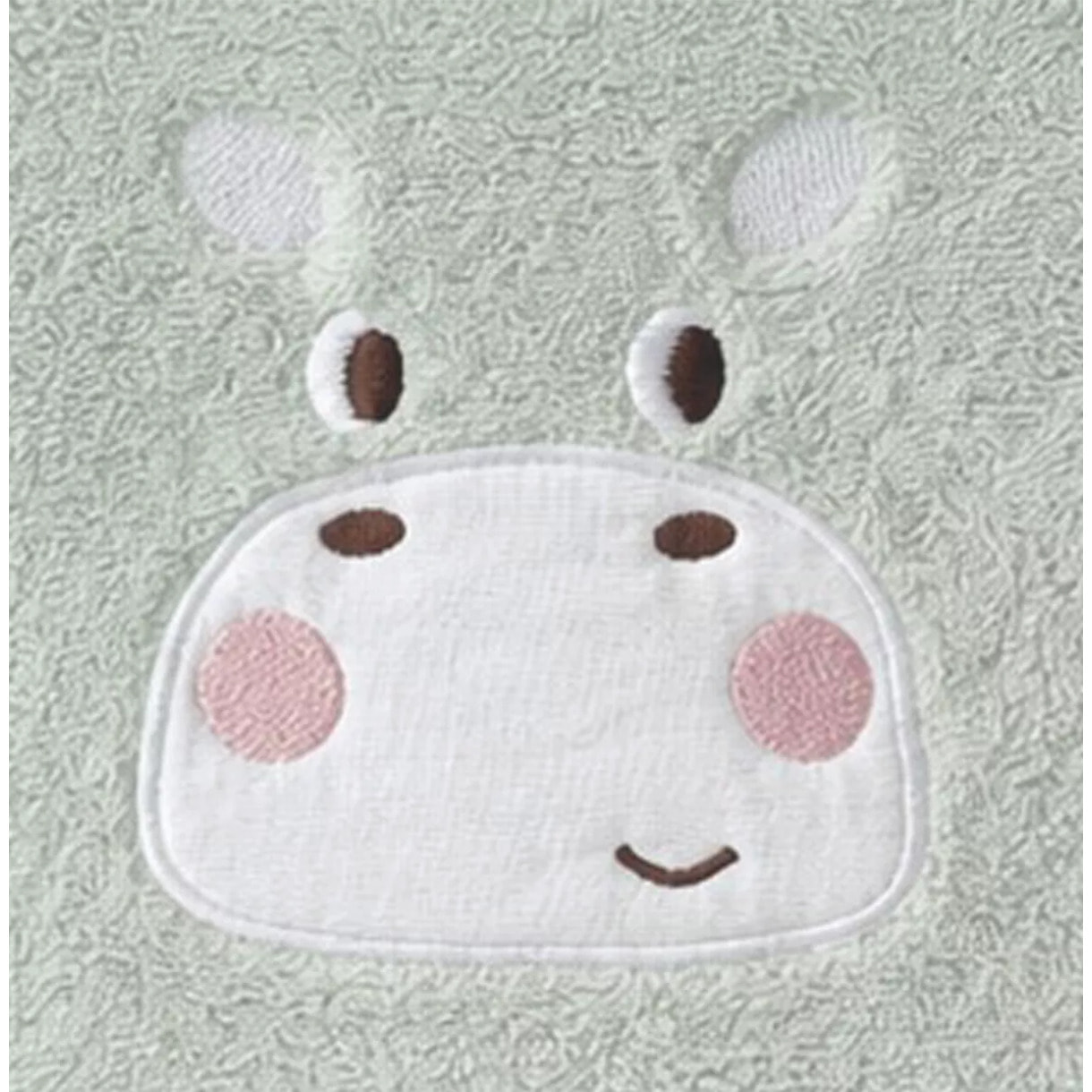 Serviette eponge enfant pur coton 500 g/m² brodé vert Petit hippo vert d'eau