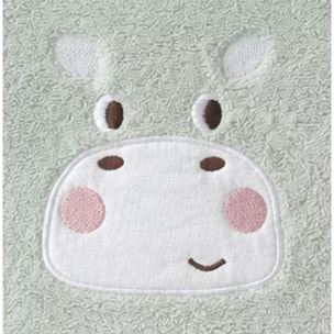 Serviette eponge enfant pur coton 500 g/m² brodé vert Petit hippo vert d'eau